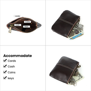 Dujiang Genuine Leather Coin Purse Mini <b>Compact</b> Zippered <b>Wallet</b> For Men Solid Color Brown Spring 2024 - Product Image 3