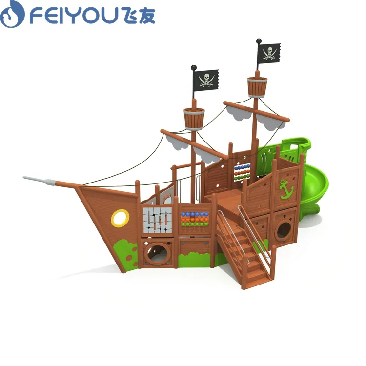 Équipement de terrain de jeu en bois pour enfants, thème bateau Pirate, à vendre