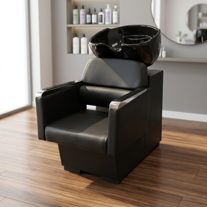 Fauteuil de lavage noir rembourré avec bac intégré pour salon de coiffure commercial et mobilier de barbier - Product Image 4