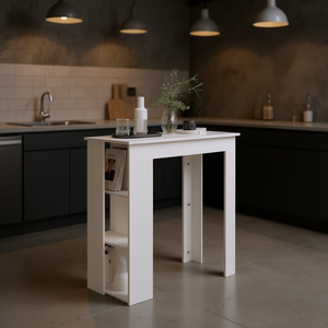 White Engineered Wood Bar <b>Table</b> 40.2x19.7x40.7 Inches With Shelf Modern Minimalist Design Home Bar Furniture - Product Image 2