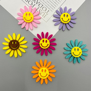 Colorful Smiley <b>Face</b> Sunflower Hair Clips <b>Cloth</b> Hand Knitted Casual Accessories For Hair Jewelry Clothing - Product Image 1