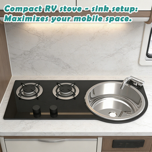 Fornello a Gas Compatto JDA a 2 Fuochi per Camper con Lavello Curvo Integrato, Cucina Mobile Tutto-<span class=keywords><strong>in</strong></span>-Uno con Accessori Gratuiti per Piccoli Camper e <span class=keywords><strong>Roulotte</strong></span> - Product Image 3