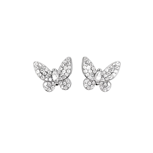 Orecchini a Perno E3734 a Forma di Farfalla in Oro Bianco con Cristalli e Strass, Gioielli Raffinati per Donne - Product Image 1