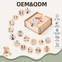 Tarjetas de madera para marcar los meses del bebé con animales del bosque, rodajas de madera redondas para sesiones de fotos de recién nacidos, opción de regalo con logotipo personalizado