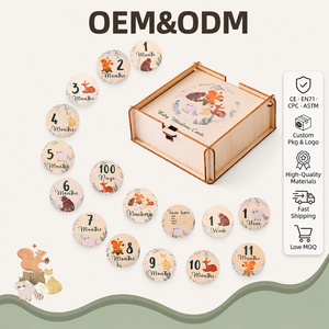 Carte in Legno per Traguardi Mensili <span class=keywords><strong>del</strong></span> Bambino con <span class=keywords><strong>Animali</strong></span> della Foresta, Fette di Legno Rotonde per Servizi Fotografici di Neonati - Opzione Logo Personalizzato - Product Image 1