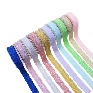 Good Quality 5/8" FOE Shiny Glitter Fold Over Elastic Ribbon Band For Hair Accessories