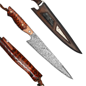 Couteau de chef Gyuto Grandsharp en acier Damas, 55 couches, manche en résine rouge cuivre et fibre de carbone, finition haute brillance, extra-affûté - Product Image 1