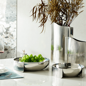 Bandeja de frutas do hotel personalizada, luxuosa bandeja de prata 304 de aço inoxidável redonda bandeja de frutas doméstica com balança - Product Image 3