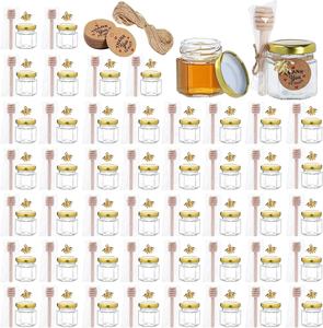 Lot de 50 <span class=keywords><strong>mini</strong></span>-pots à <span class=keywords><strong>miel</strong></span> hexagonaux en verre vides de 45 ml avec cuillère, petits pots à <span class=keywords><strong>miel</strong></span> pour cadeaux de naissance, de mariage et de fête - Product Image 2