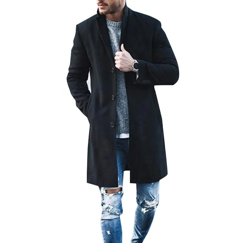 2023 Otoño Invierno nuevo abrigo de lana ajustado para hombre abrigo largo mezclado de Cachemira para hombre negro rojo gris chaqueta prendas de vestir exteriores