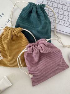 Sac de rangement pour bijoux en velours côtelé, couleur unie, écologique, durable, pliable, avec fermeture à cordon, portable, grande capacité, cadeau - Product Image 2