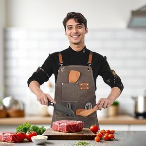 Grembiule in tela nero personalizzabile con logo, basso MOQ, con tasche, lavabile, per artisti, uso domestico, cucina, barbiere, salone di bellezza - Product Image 6