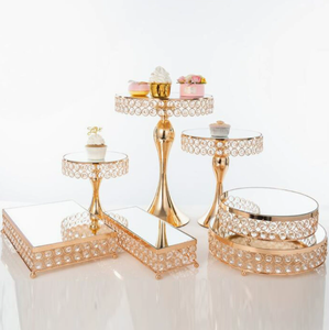 DAMAI Wholesale Wedding Decor Metal Mirror <b>Cake</b> <b>Stand</b> <b>Set</b> Round Dessert Table Display Riser for Wedding Party Cupcake Display - Product Image 1
