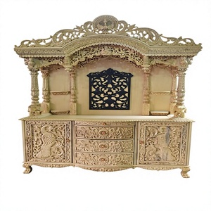 Templo de Pooja Antiguo Negro Tallado a Mano, Templo de Madera Hecho a Mano de Primera Calidad para el Hogar, Templo Hindú Pooja Ghar para el Hogar en Madera de Teca - Product Image 3