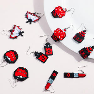 Yiwu gros pas cher Halloween crâne impression ballon gâteau chauve-souris cerise globe oculaire bouche <span class=keywords><strong>sang</strong></span> couteau rouge à lèvres effrayant acrylique goutte boucle d'oreille - Product Image 2