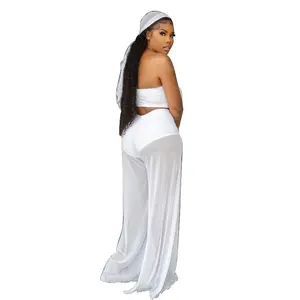 Women's Elegant Two-Piece Sheer Maxi Skirt Set With Bandeau Crop Top - Chic Summer White Ensemble