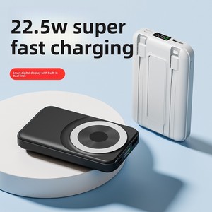 Banco de Energía Inalámbrico Magnético de Plástico con Batería de Litio-Polímero de 10000 mAh, Carga Rápida de 22.5 W, Cables Tipo C Integrados, Soporte Portátil - Product Image 1