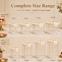 Boîte à gâteau cylindrique transparente en PET, 4-10 pouces, emballage de boulangerie rond transparent, plusieurs couleurs de couvercle, logo personnalisé pour anniversaire, mariage