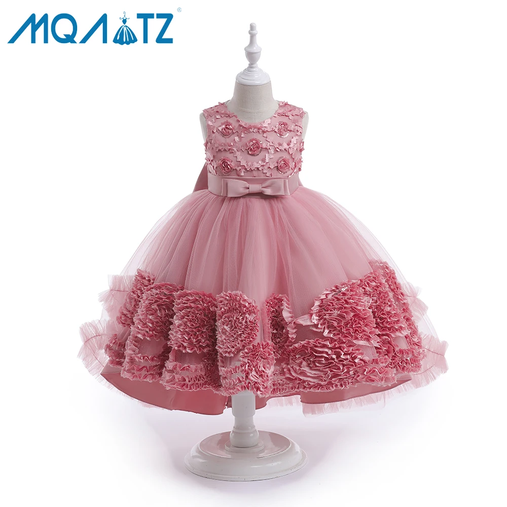 Оптовая продажа, платья для маленьких девочек, платье для девочек с длинным хвостом и цветами, детское вечернее платье