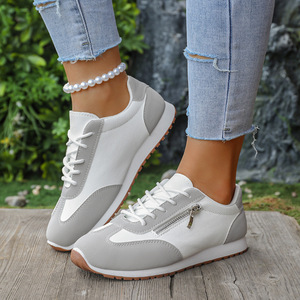 Xuanhui - <span class=keywords><strong>Zapatillas</strong></span> <span class=keywords><strong>Deportivas</strong></span> Casuales para <span class=keywords><strong>Mujer</strong></span>, Cómodas, Transpirables, con Cierre Lateral, <span class=keywords><strong>Cordones</strong></span>, Color Contrastante, Caqui Blanco, Suaves, para Caminar - Product Image 6
