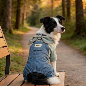 Salopette élégante de style britannique avec col à nœud et bretelles pour petits chiens et chats - Product Image 1