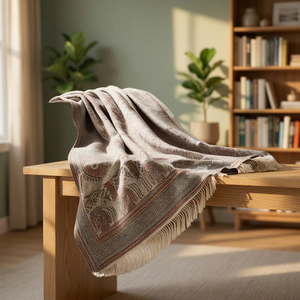 Plaid artisanal contemporain tissé à la main, léger, qualité supérieure, motifs héritages, toutes saisons, pour la maison - Product Image 2