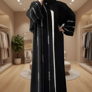 Dubai Luxury Satin Embroidered Abaya for Women Modest Closed <b>Cardigan</b> Dress Plus Size XXL Black Eid Ramadan Wear - Product Image 2