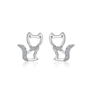 <span class=keywords><strong>Orecchini</strong></span> a Forma di <span class=keywords><strong>Gatto</strong></span> in <span class=keywords><strong>Argento</strong></span> Sterling 925 con Zirconi per Donne, Piccoli <span class=keywords><strong>Orecchini</strong></span> a Forma di Animale - Product Image 1