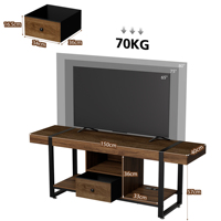 Meuble TV industriel rustique avec éclairage LED et prise de courant, console multimédia en métal et bois de 150 cm pour téléviseurs de 80 pouces