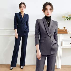 Traje gris femenino de alta calidad para otoño e invierno, elegante y grueso, para entrevistas de entrevistas de trabajo, gerente de hotel, funcionaria, vestido formal de negocios. - Product Image 1