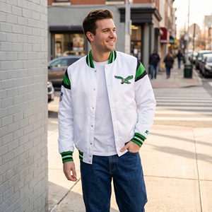 Chaqueta de Béisbol Personalizada de Satén Tejido con Estampado de los Philadelphia Eagles de la <span class=keywords><strong>NFL</strong></span> para Eventos Deportivos, Se Acepta OEM - Product Image 6