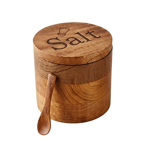 Wooden Salt <b>Storage</b> <b>Jar</b> with Lid Spoon Cylinder Shape Classic Design 250mL Eco-Friendly Air Tight <b>Kitchen</b> Condiment Container - Product Image 1