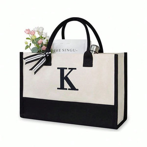 Sac de plage en toile personnalisé avec initiales, sac fourre-tout monogrammé pour femme, sacs de shopping en toile grande capacité - Product Image 3