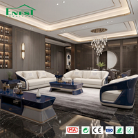 Ensemble de canapés en cuir haut de gamme sur mesure pour toute la maison, table basse en marbre, design minimaliste écologique, accents dorés, meubles de salon