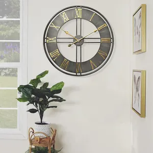 FYTCH 60cm 24 Inch Dropshipping Home Decor Gray Metal Modern Farmhouse Style Clock with Round Chunky Number