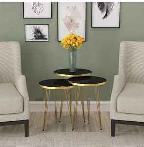 Stylish Trendy Marble-Top Table for Living Room Decor With Geometric <b>Brass</b> <b>Legs</b> - Product Image 2