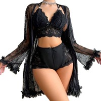 T669 Grosir Pakaian Tidur Wanita Model Tipis dengan Tali Pengikat Gaya Prancis, Lingerie Erotis Transparan