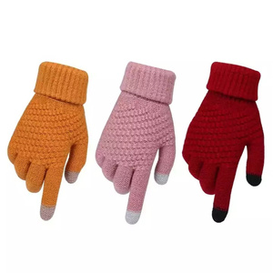 Gants en peluche cachemire pour femmes pour l'hiver doigts tricot écran tactile garder au chaud rayé mode dames fausse fourrure résistant au froid - Product Image 5