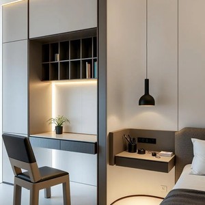 Toeletta Professionale in Legno di Pino Massiccio con Armadietto Divisorio, Specchio Illuminato, Design Minimalista di Lusso per Camere da Letto, Hotel e Appartamenti - Product Image 5