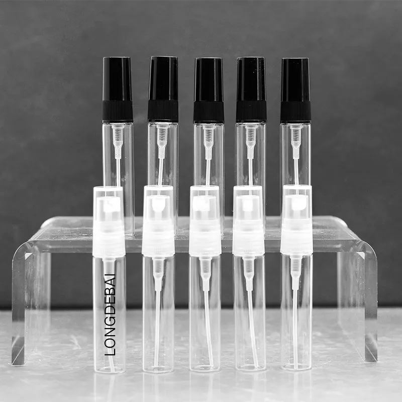 Frasco de vidro para presente de perfume cosmético, frasco de vidro para amostra de perfume, atomizador de 2ml/5ml/10ml