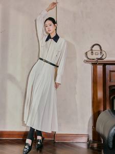 Autunno nuovo abito <span class=keywords><strong>camicia</strong></span> lunga di alta qualità con eleganza in vita Cinching colori a contrasto <span class=keywords><strong>colletto</strong></span> con risvolto stile Casual - Product Image 3