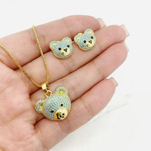Moda Hip Hop brillante completo circón collar gran oso de peluche cabeza colgante pendiente 18K chapado en oro joyería conjunto mujeres - Product Image 2