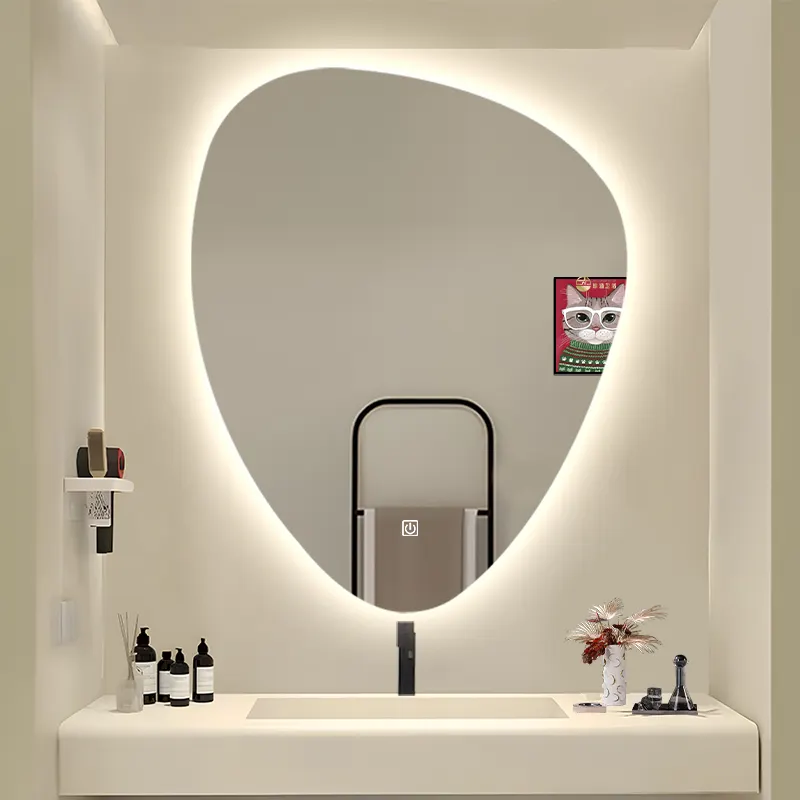 빛 욕실 거울 안개 제거 불규칙한 형태 호텔 이발소 홈 스테이 스페셜 도매 물방울형 스마트 LED