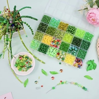 Offre Spéciale : Kit DIY de Perles de Verre Vertes en Boîte à 24 Compartiments avec Plantes Stabilisées – Perles pour la Fabrication de Bijoux, Bracelets et Fournitures d'Art Floral