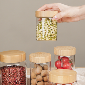 Pot en verre hermétique vide de 300 ml, 480 ml, 750 ml avec couvercle à vis en bambou, 16 oz, pour salade, yaourt, collations, épices, fruits secs - Product Image 1