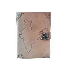 皮革杂志印度地图浮雕设计手工印度真皮笔记本带锁更近2021旅行议程