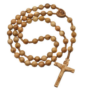 Collar de Cruz de Rosario de rosa de madera de olivo religioso de alta calidad 7/8MM señora monja Rosario crucifijo colgante collar de madera para mujer - Product Image 1