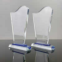 Plaque de trophée de récompense en cristal bleu vierge avec MH-J0482 de bord incurvé