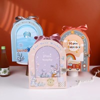 Boîte cadeau semi-circulaire découpée DingHui, motif maison de rêve de dessin animé, pour le premier anniversaire de bébé ou la fête du plein lune, boîte à bonbons portable, boîte de retour