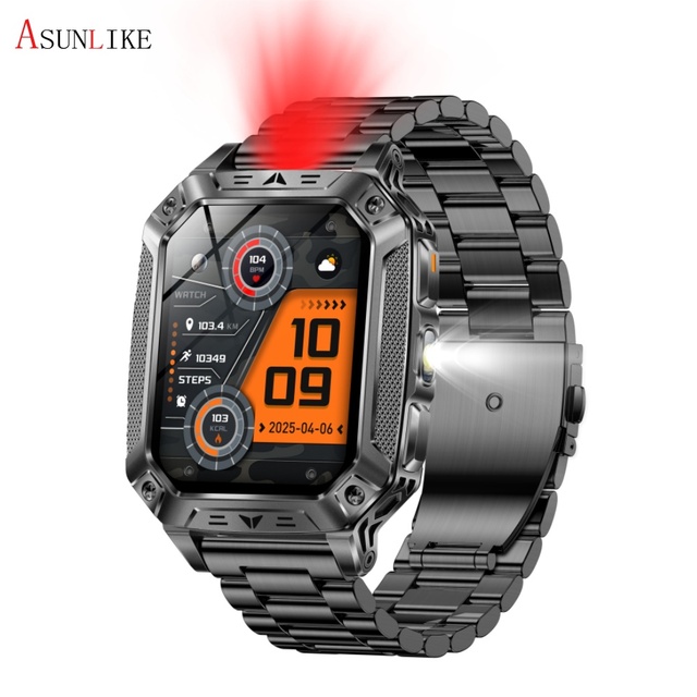 AK86 Sport Smart Watch for Men with Flashlight SOS Alarm  Heart Rate Monitoring 100+ Sports Modes IP68 Waterproof  Compass